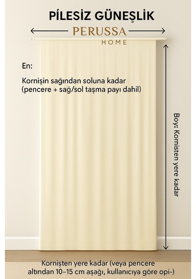 Perussa Home Birinci Kalite Saten Ekru Güneşlik En X Boy Ekru