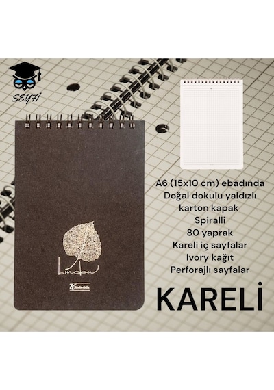 A6 10x15 Cm Kareli 80 Yaprak Üstten Telli Defter Karton Kapak Krem Renk Kağıt 1. Hamur Not Defteri Kahve
