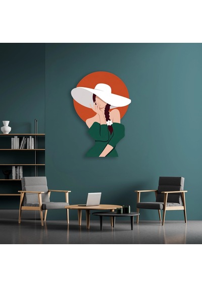 Beyaz Şapkalı Kadın - Metal Tablo - Dec0122 46 X 65 Cm Çok Renkli