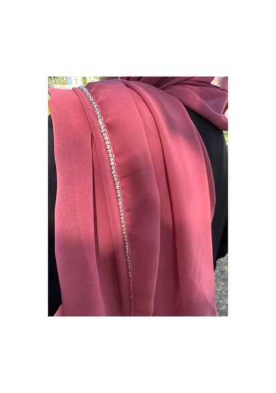 Aldaıyr Şifonlu Şal Taşlı Kenarında 180 Santa Taşlı Pembe02