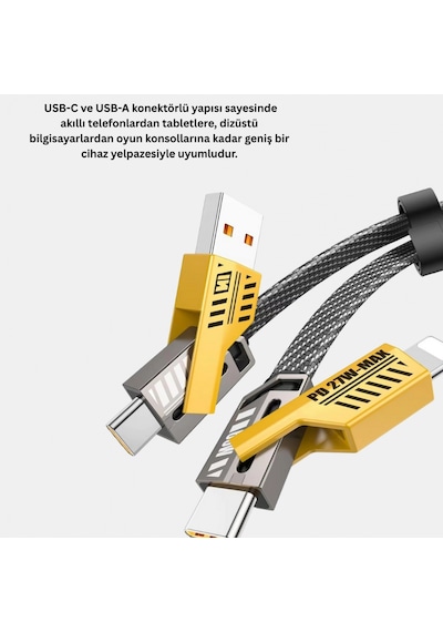 Usb-c Usb-a 4 Ü 1 Arada Örgülü Kablo 65w Hızlı Şarj Metal Uç Dayanıklı 46889121