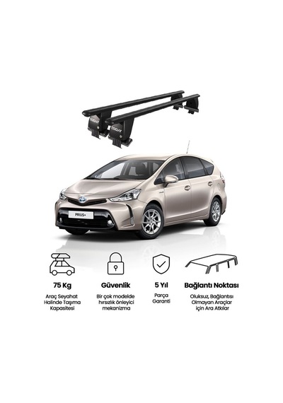 Royal Toyota Prius + / Prius V 2011 Ve Sonrası Uyumlu Siyah Kilitli Ara Atkı Port Bagaj Tavan Barı