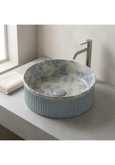 Ey-7070 Mavi Desenli Tezgah Üstü Lavabo