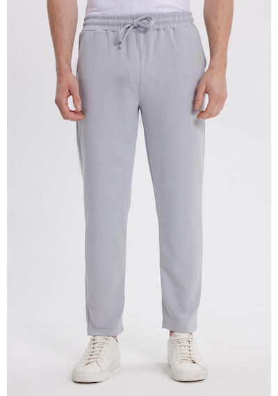 Tudors Erkek Slim Fit Dar Kesim Beli Bağcıklı 3 Cepli Geniş Paça Gri Eşofman Altı-41909 Gri