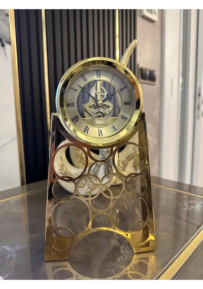 Gold İskelet Mekanizmalı Dekoratif Masa Saati Retro Metal Lüks Masa & Ofis Saati Altın