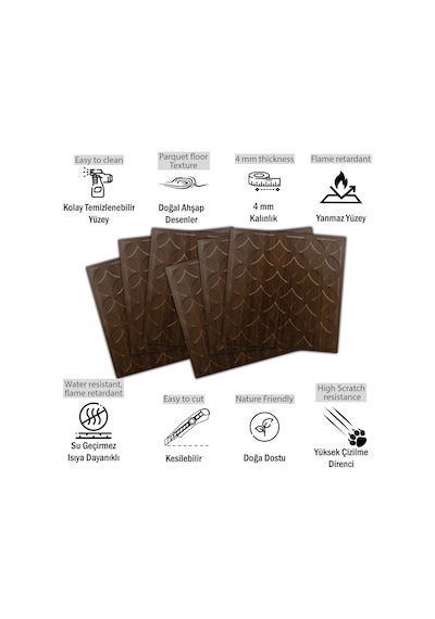 3 Boyutlu Duvar Paneli Kabartmalı Retro Desen Pvc 41x41 Cm/ 6 Adet /1 M² Teak