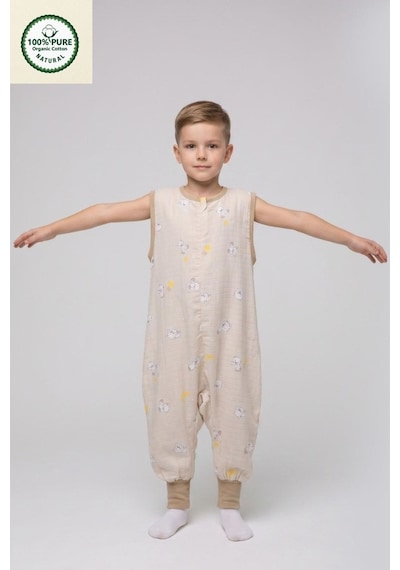 Cantoy Müslin Geniş Askılı Bebek Çocuk Uyku Tulumu %100 Pamuk Natural 0.5 Tog Açık Kahve