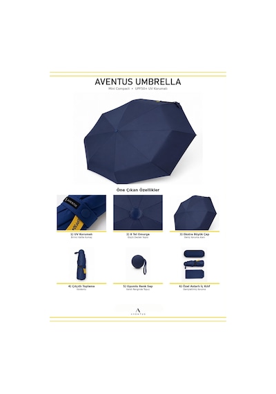 Aventus Kapsül Şemsiye - Uv Korumalı Güneş Şemsiyesi Lacivert
