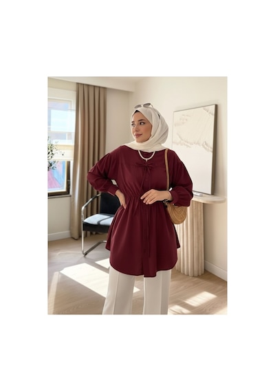 Unika Boutique Kadın Büzgü Detaylı Tesettür Gömlek Bordo