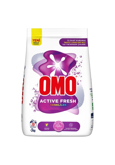 Omo Active Fresh Toz Çamaşır Deterjanı Renkliler 3 Kg 20 Yıkama 2 Adet