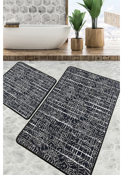 Asara Banyo Halısı Djt 2 Li Set Banyo Halısı Paspas Yıkanabilir Kaymaz Çok Renkli