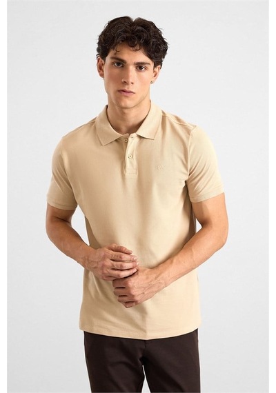 Süvari Bej Slim Düz Baskısız Pike Düğmeli Polo Yaka Tişört Ts1014000459-bj3