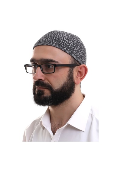 Açık Gri Kışlık Orlon Namaz Takkesi Baklava Desenli Takke Gri