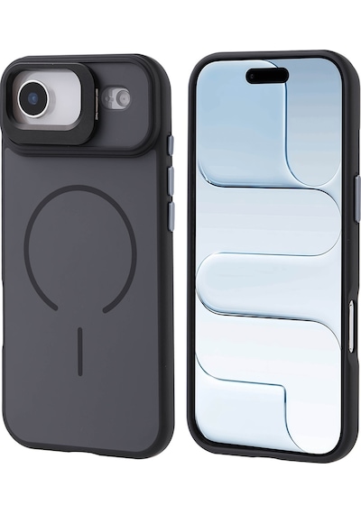 Apple Uyumlu iPhone 17 Air Kılıf M-safe Şarj Özellikli Kamera Standlı Zore Notron Kapak Siyah