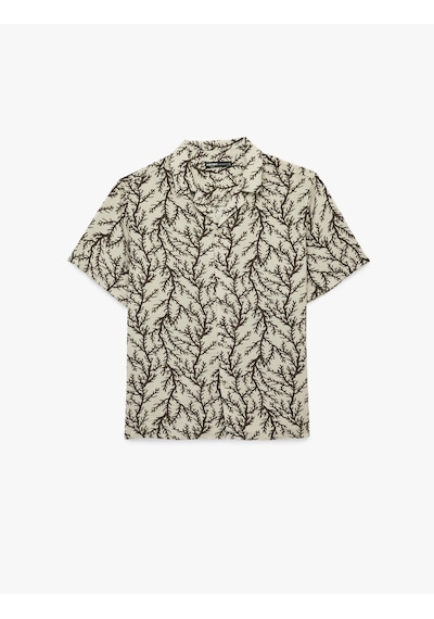 Koton Regular Fit Kısa Kollu Devrik Yaka Desenli Gömlek Kahverengi Desenli 6sam60048hw