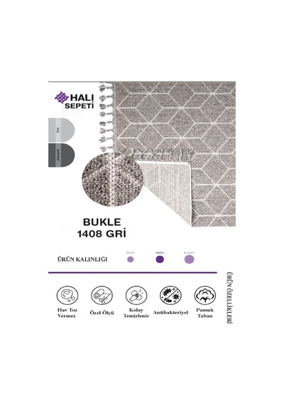Enti Bukle 1408 Gri Iskandinav Halı Kesme Yolluk Salon Halı Koridor Oturma Odası Halısı Gri