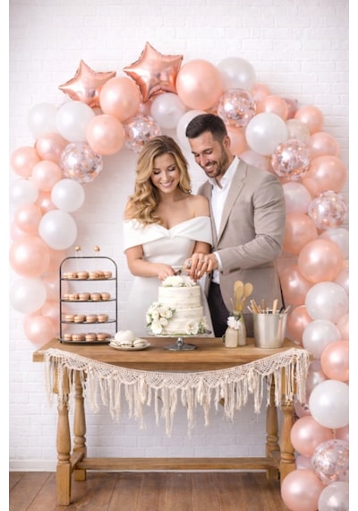 Rose Gold Folyo Kalp Yıldız Balon Rose Konfetili Şeffaf Ve Rose G
