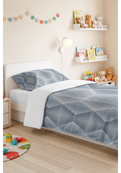 Mavi Geometrik Genç Odası Tek Kişilik Pike Takımı - Gri Modern 160x220 Cm Kapitone Yatak Örtüsü Mumlu Bulut Kokusu