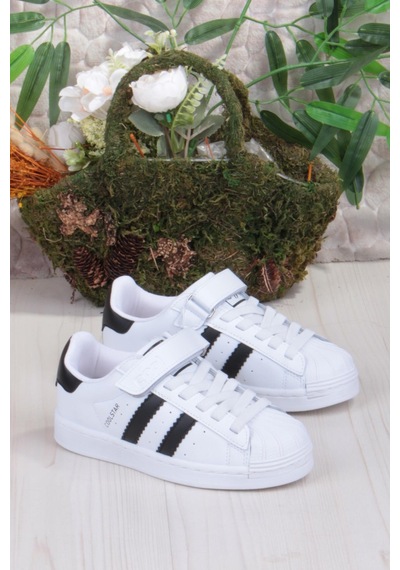 Fort Cool Star Rahat Esnek Sneaker Çocuk Spor Ayakkabı Beyaz-Sıyah