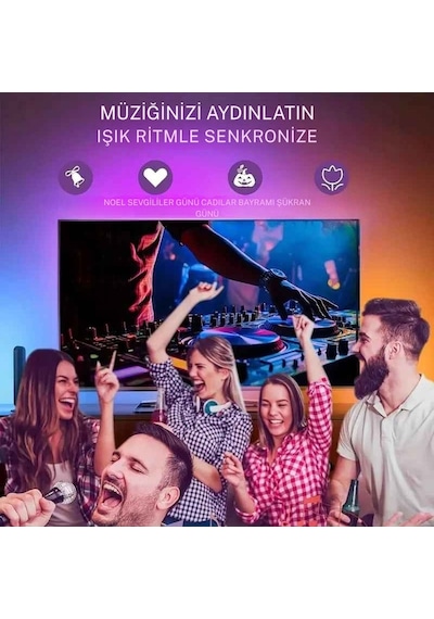Techtic Kameralı Tv Arka Aydınlatması Led Şerit Ekran Ve Müziğe Senkronize Tv Ambiyans 55-75inç 5m