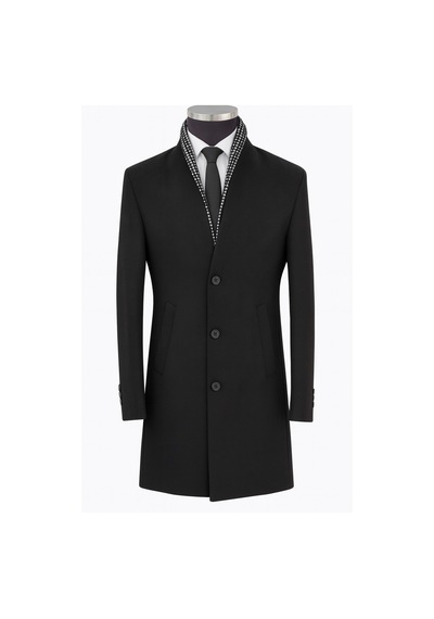 Plus Scorpion Erkek Uzun Kaşe Kaban İtalyan Kesim Slim Fit Şık Model Siyah