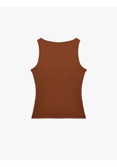 Koton Slim Fit Yuvarlak Yaka Kolsuz Top Kahverengi 6sak10291ek Kahve