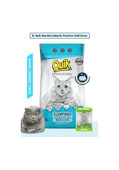 5lt Marsilya Sabunlu Bentonit Topaklaşan Doğal Kokusuz Kedi Kumu + Koku Giderici Hediyeli