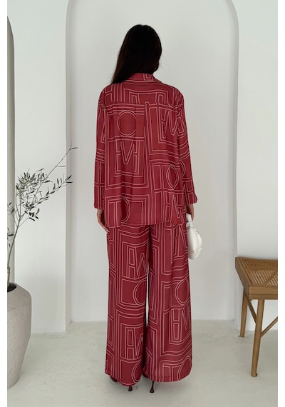 Asprin Fashion Geometrik Desen Modal Saten Takım Kırmızı Kırmızı