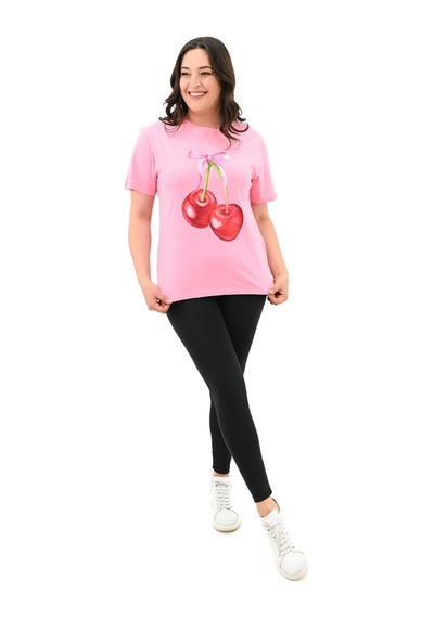 Kadın Büyük Beden Kiraz Baskılı T-shirt 1785-24 001