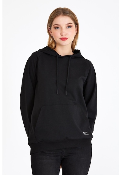 MMetalic Kadın Siyah Kapüşonlu Basic Örme Sweatshirt