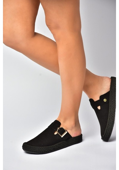 Fox Shoes Y596148402 Siyah Süet Önü Kapalı Sapo Terlik