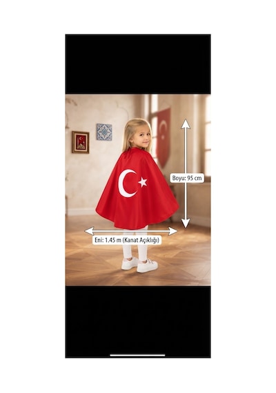 Trendmirend Kırmızı Saten Ay Yıldızlı Pelerin 23 Nisan Ve 29 Ekim İçin Kırmızı Kırmızı