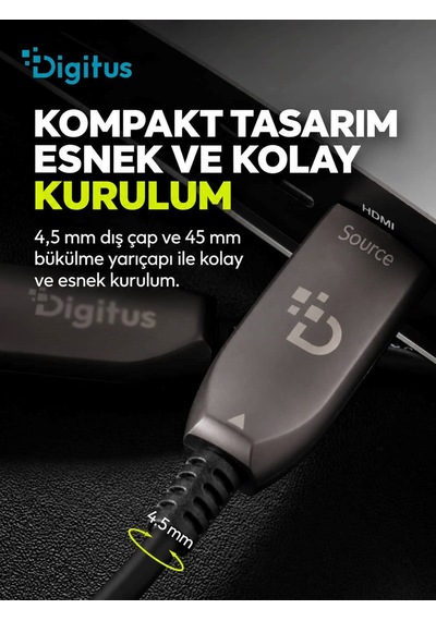 Digitus 100 Metre Hdmı Aoc Hibrit Fiber Optik Kablo 8k 60hz Uhd 48 Gbps Hdr