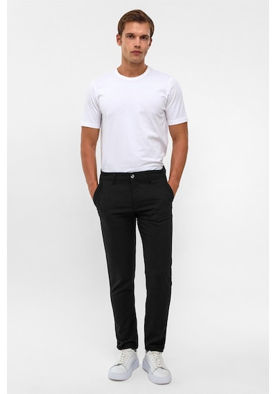 Süvari Siyah Slim Desenli Pantolon