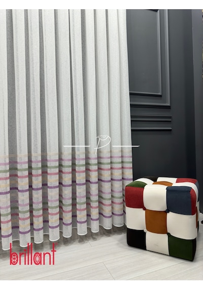 Tül Perde Çocuk Odası Tül Perdesi Colorful Gökkuşağı Desen Çok Renkli