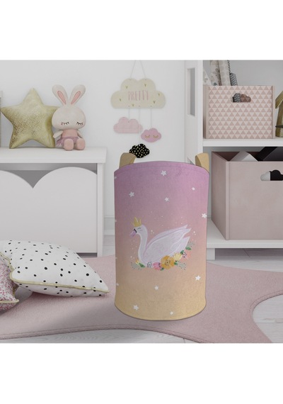 Mekta Home Bebek Ve Çocuk Odası Çiçekli Kuğu Desenli Oyuncak Sepeti Renkli Çok Renkli