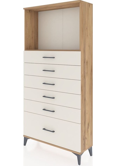 Arges Dolap Tek Raflı 6 Çekmeceli 88x30x182 Çam-aytaşı Çam
