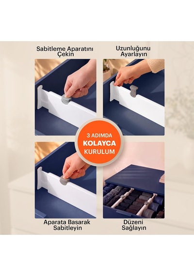 Büyük Boy Ayarlı Çekmece Ayırıcı 2'li Paket I Çekmece Bölücü I Uzayabilen Ayırıcı I Teleskopik Raf Düzenl Diğer