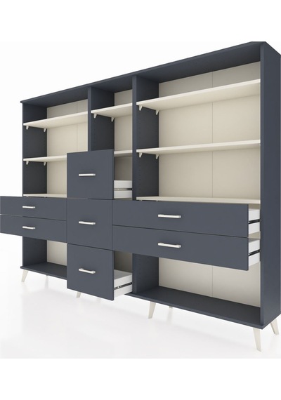 Arges Dolap 8 Raflı 7 Çekmeceli 220x30x163 Antrasit-aytaşı/antrasit Aytası/antrasıt - Antrasıt