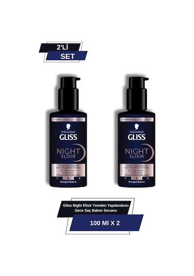 Gliss Night Elixir Yeniden Yapılandırıcı Gece Saç Bakım Serumu 2'li Set set-hnkl-5213-6348