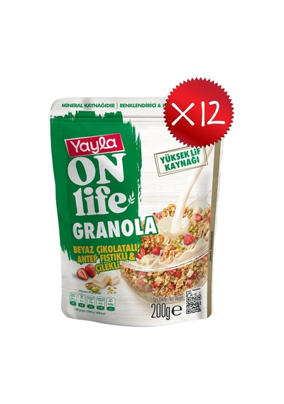Yayla Onlife Beyaz Çikolatalı Antep Fıstıklı Ve Çilekli Granola 200 G X12