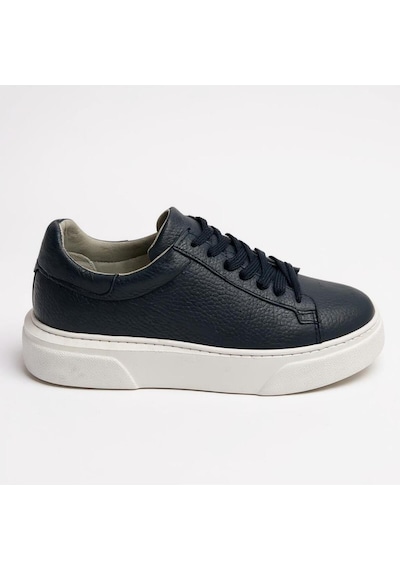 Erkek Deri Sneaker Ayakkabı Siyah-siyah Lacivert