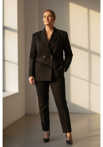 Hanezza Çift Düğmeli Blazer Ceket Plus Size Siyah - 789093682 Siyah