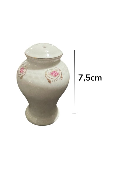 2 Li Lale Porselen Yaldızlı Tuzluk Biberlik 120ml Beyaz