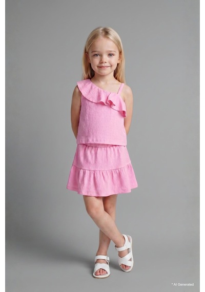 Defacto Kırışık Dokulu Kumaş 2li Pembe Takım Kız Bebek I0050a526hspn649 Pembe-pn649