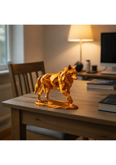 Parlak Bronz Low Poly Kurt Biblo Geometrik Kurt Figürü Modern Masaüstü Dekor
