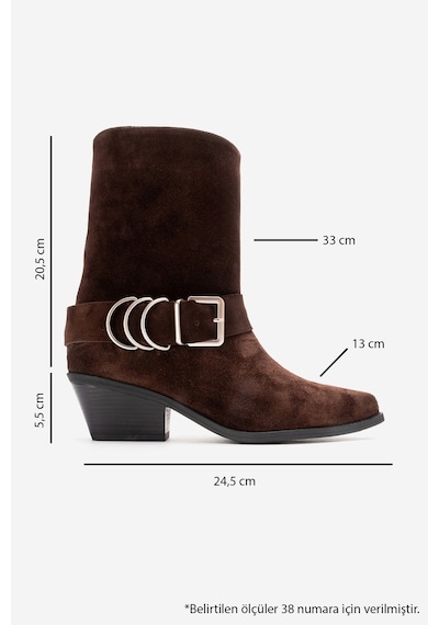 Luvishoes Velmor Kahverengi Süet Hakiki Deri Tokalı Kadın Western Bot Kahverengi