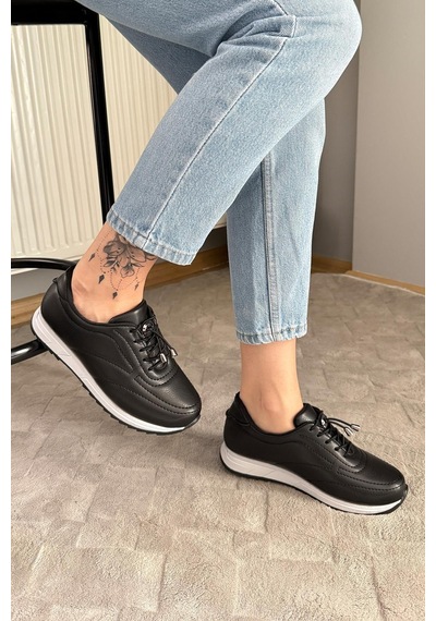 Asmi Shoes Kadın Ayda Bağcıklı Lastikli Ortopedik Rahat Taban Günlük Babet&spor Ayakkabı Siyah Siyah Asmi Shoes Kadın Ayda Bağcıklı Lastikli Ortopedik Rahat Taban Günlük Babet&spor Ayakkabı Siyah Siyah