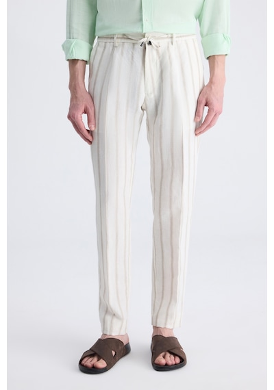 Twn Slim Fit Ekru Armürlü %100 Keten Jogger Pantolon 4ec03tl133242 E01