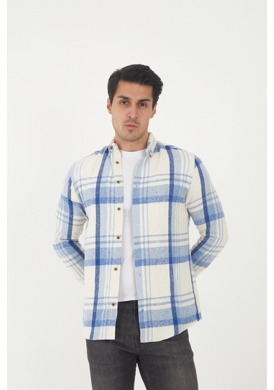 Mcz Giyim Mavi Renk Uzun Kollu Slim Fit Erkek Oduncu Gömleği